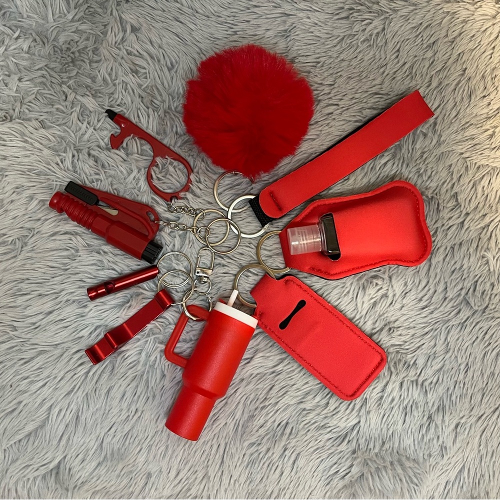 10pcs Red Safety Keychain Set